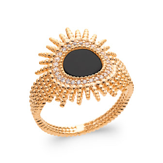 Bague Agate Noire soleil – Plaqué Or 18 Carats