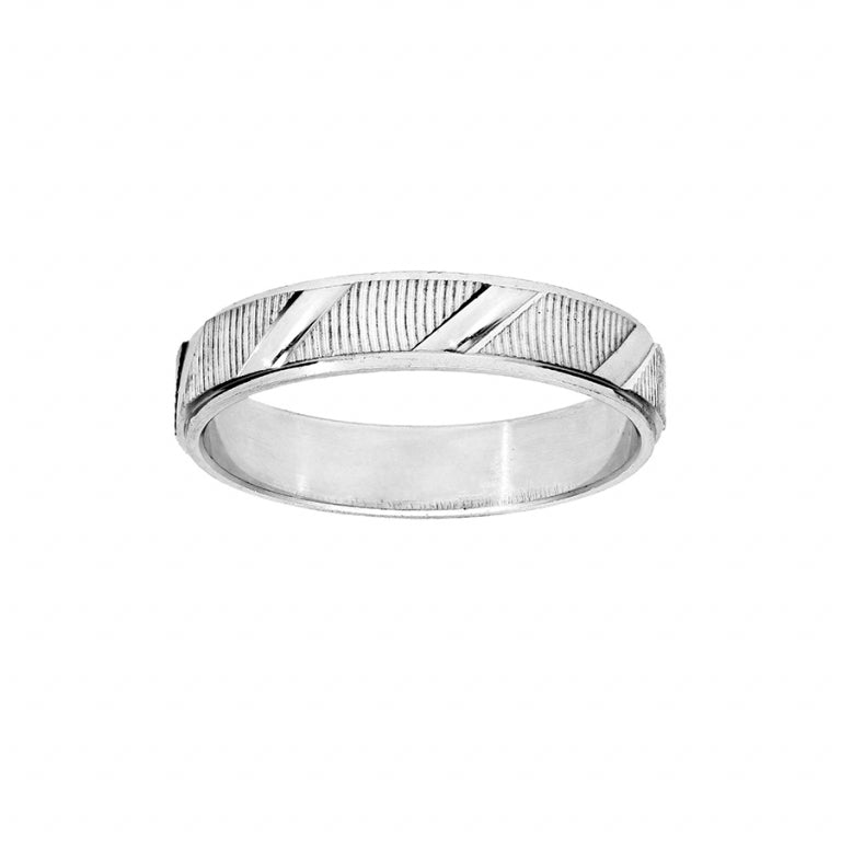 Alliance homme argent rhodié diamantée striée personnalisable