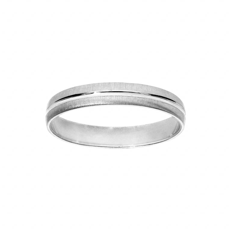 Alliance homme argent rhodié givrée 4mm Gravée à l'intérieur