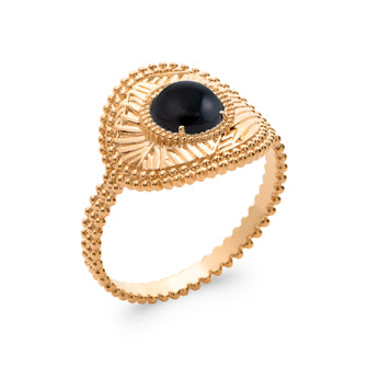 Bague Agate Noire Plateau Végétal – Plaqué Or 18 Carats