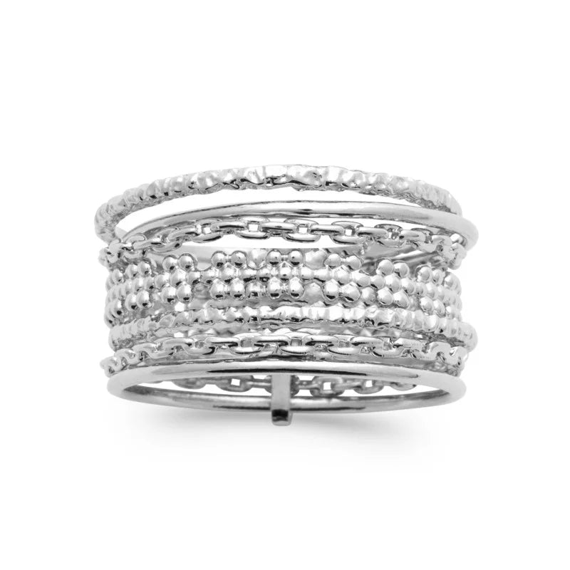 Bague semainier argent rhodié 7 anneaux