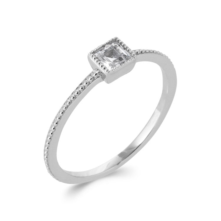 Bague argent solitaire fantaisie forme carré