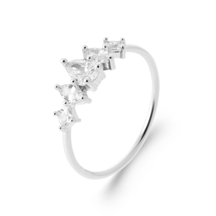 Bague Argent Rhodié 5 oxydes de zirconium