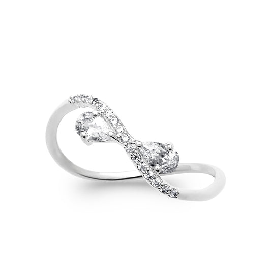 Bague argent ligne courbée sertie de pierres blanches – Anneau délicat et lumineux