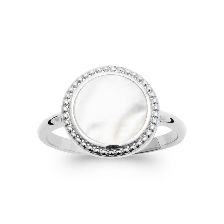 Bague argent nacre ronde blanche
