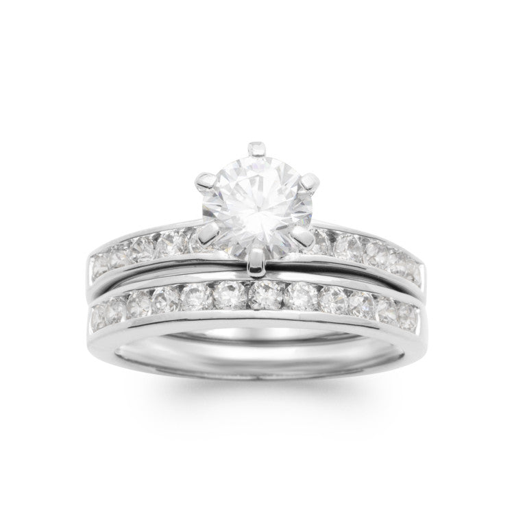 Bague solitaire Argent Rhodié en 2 anneaux
