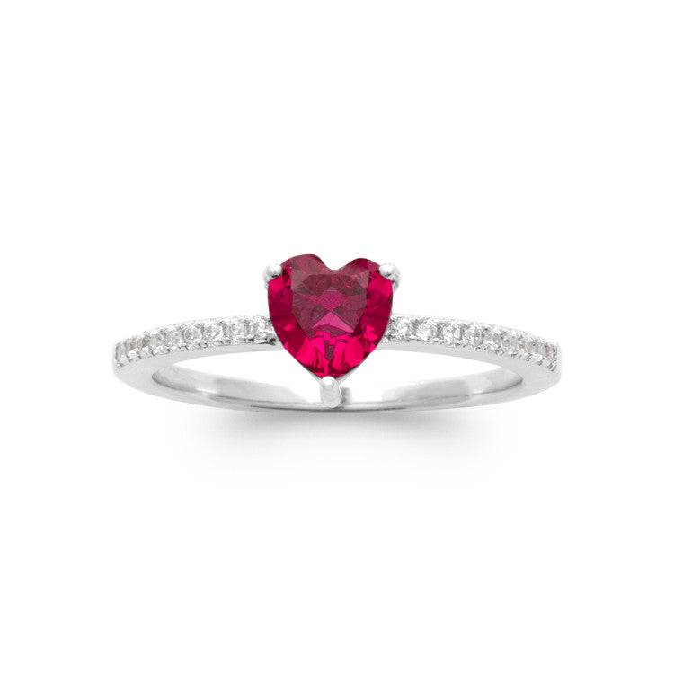Bague coeur rouge argent 925 rhodié et oxydes