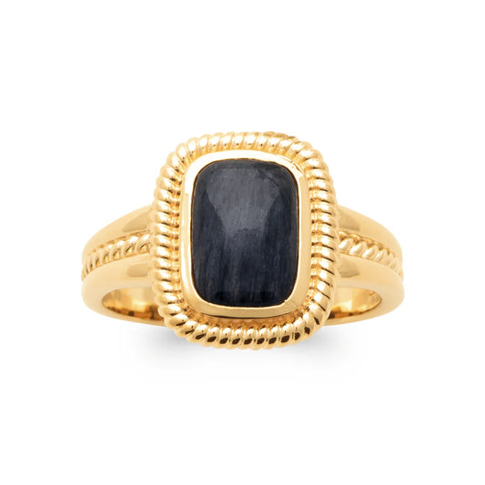 Bague pierre aventurine rectangulaire bleue