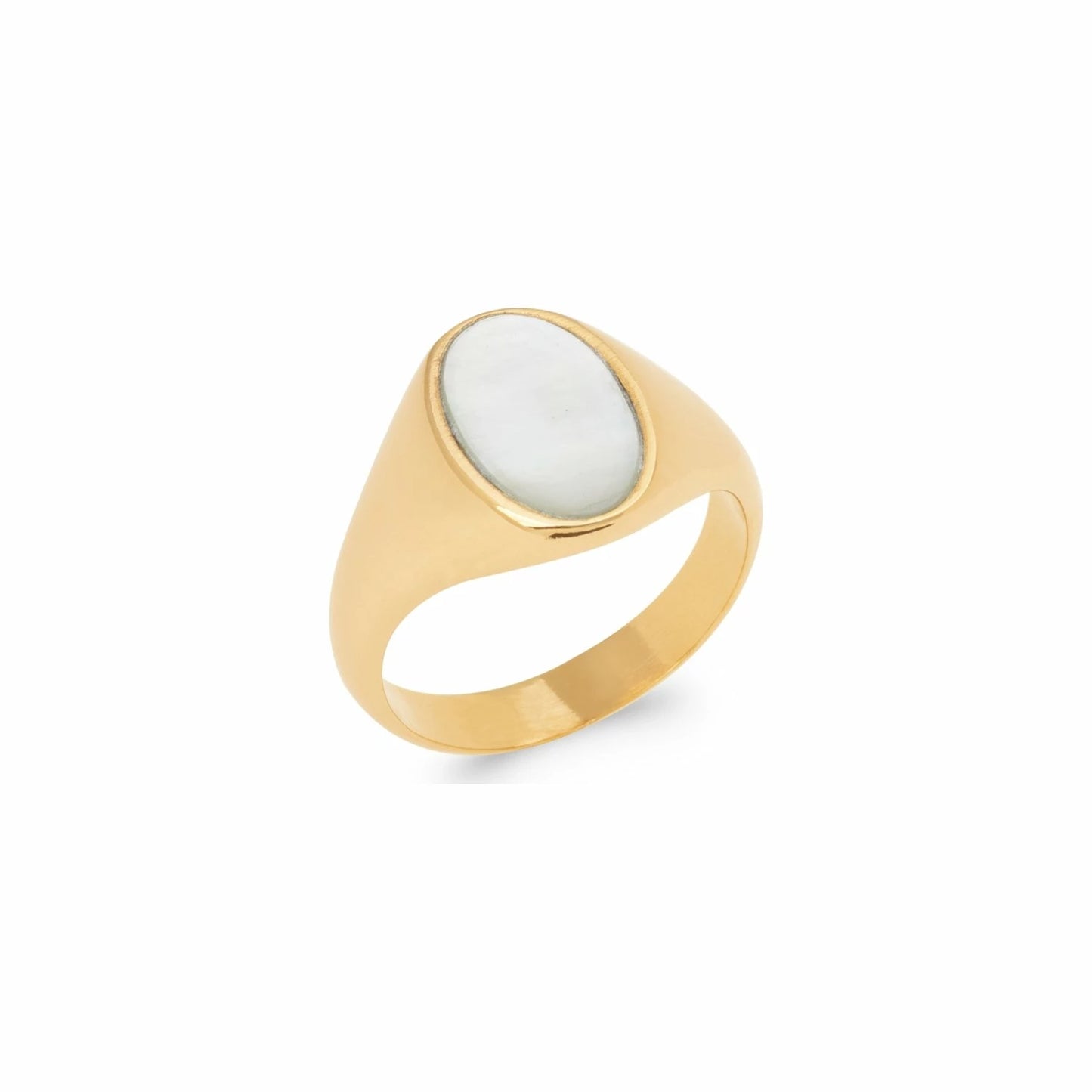 Bague chevalière femme plaqué or et nacre