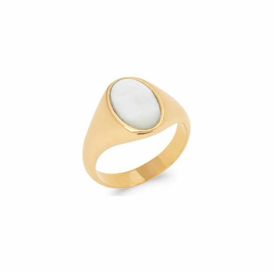 Bague chevalière femme plaqué or et nacre