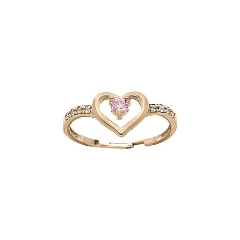 Bague Coeur réglable zirconiums rose et blanc