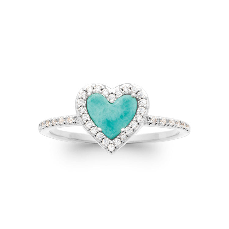 Bague coeur amazonite argent 925 rhodié et oxydes