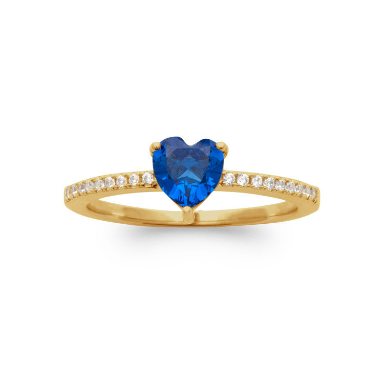 Bague coeur bleu plaqué or et oxydes