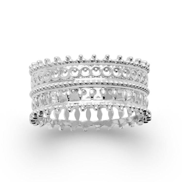 Bague couronne Argent 925 Rhodié