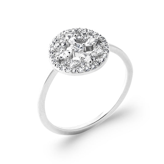 Bague ronde ajourée en argent 925 rhodié et oxydes de zirconium