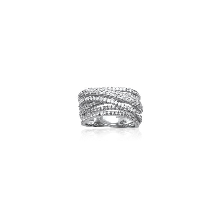 Bague en argent rhodié multi-rangs d'oxydes de zirconium blancs