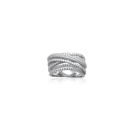 Bague en argent rhodié multi-rangs d'oxydes de zirconium blancs