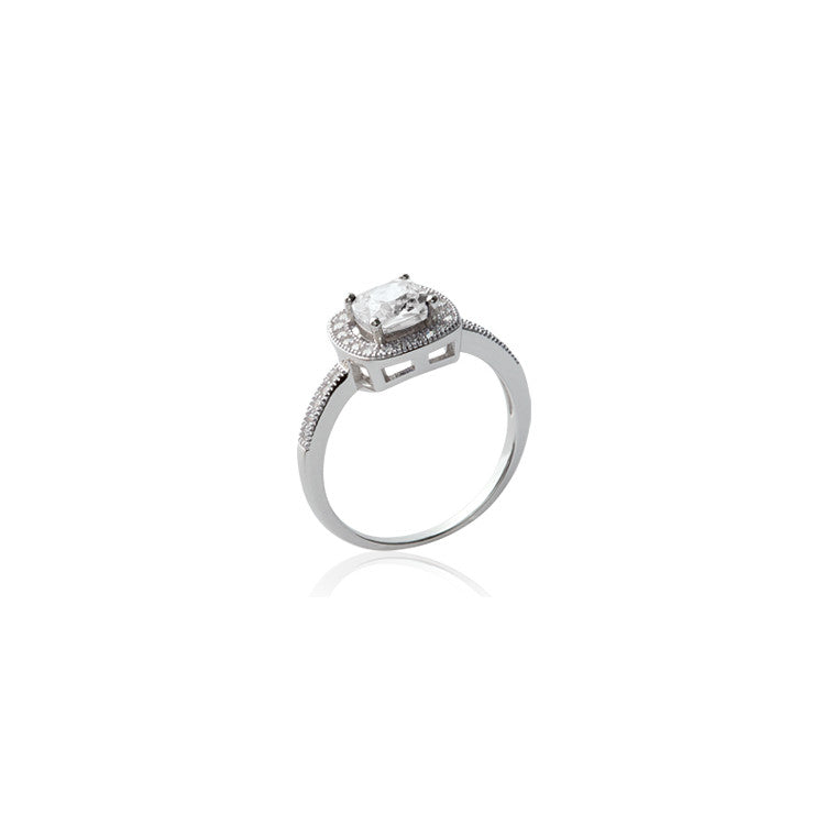 Bague en argent rhodié bords sertis d'oxydes de zirconium blancs