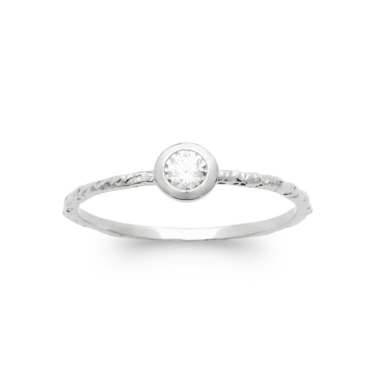 Bague Solitaire serti clos fantaisie argent 925 rhodié