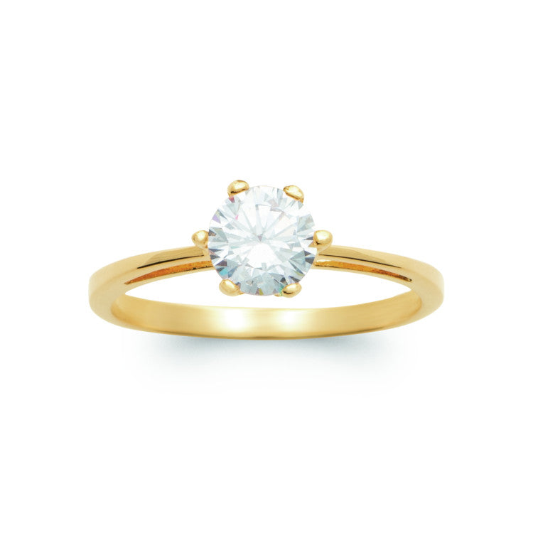 Bague solitaire 6mm en plaqué or griffé