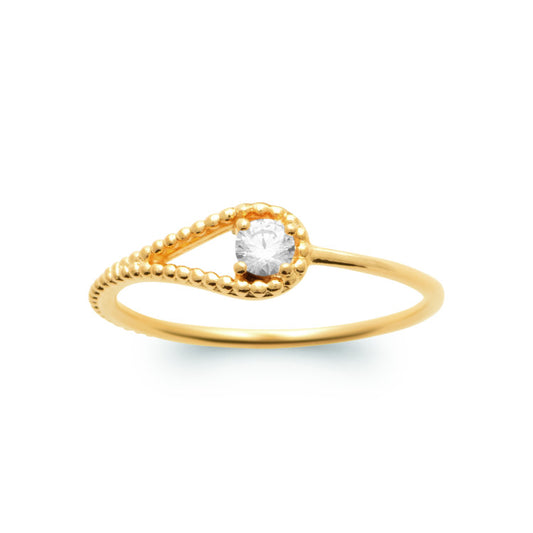 Bague solitaire contour fantaisie plaqué or OZ blanc