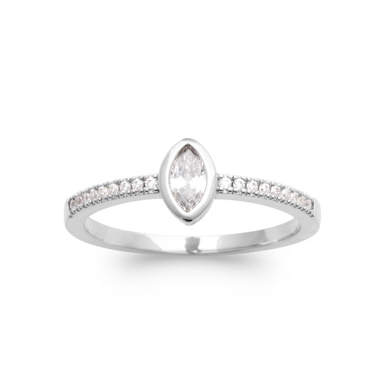 Bague argent solitaire fantaisie forme marquise