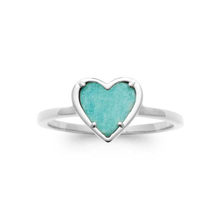 Bague coeur central amazonite argent 925 rhodié