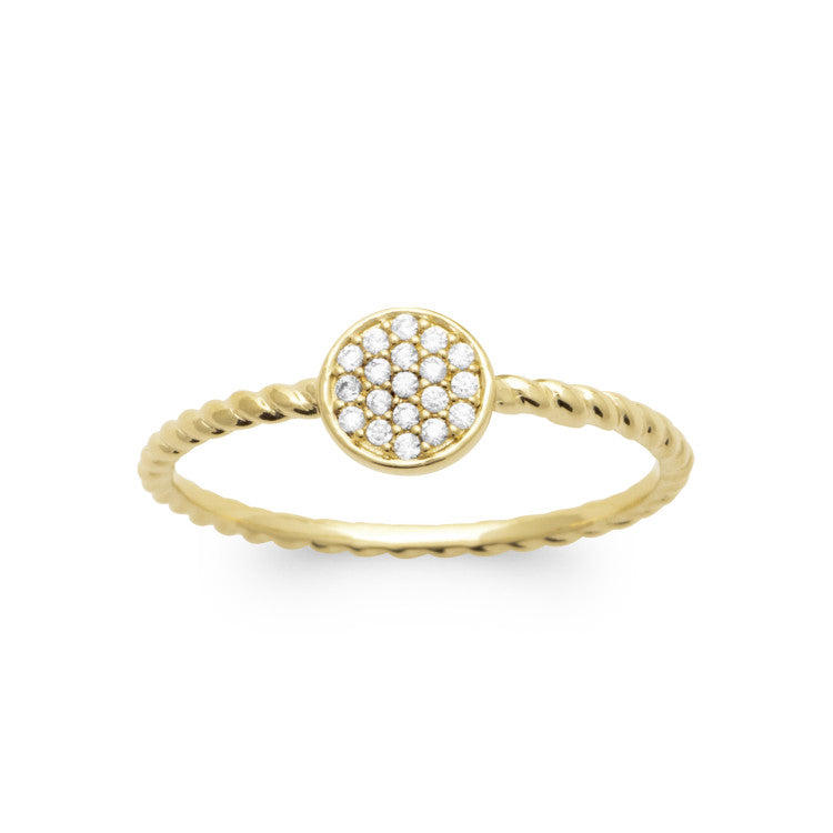 Bague torsadée pastille oxydes zirconium plaqué or