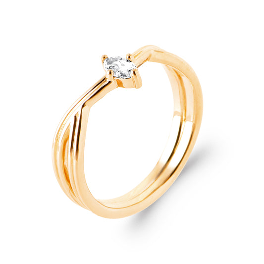 Bague fine plaqué or 18K avec zirconium blanc ovale