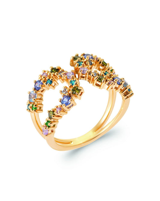 Bague oxydes de zirconium verts et bleus