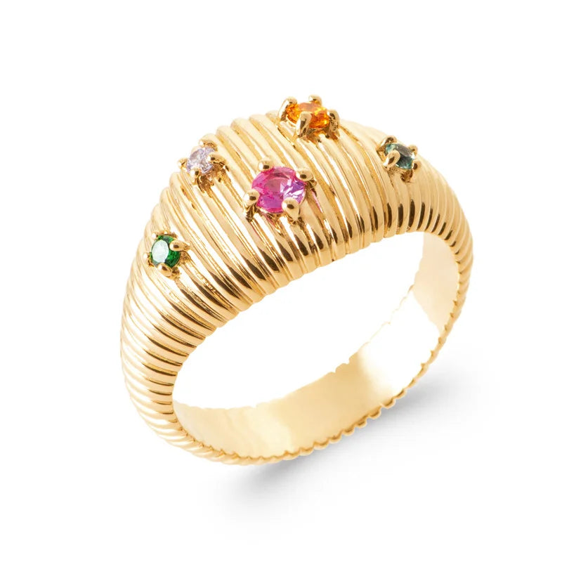 Bague striée avec zirconiums couleurs