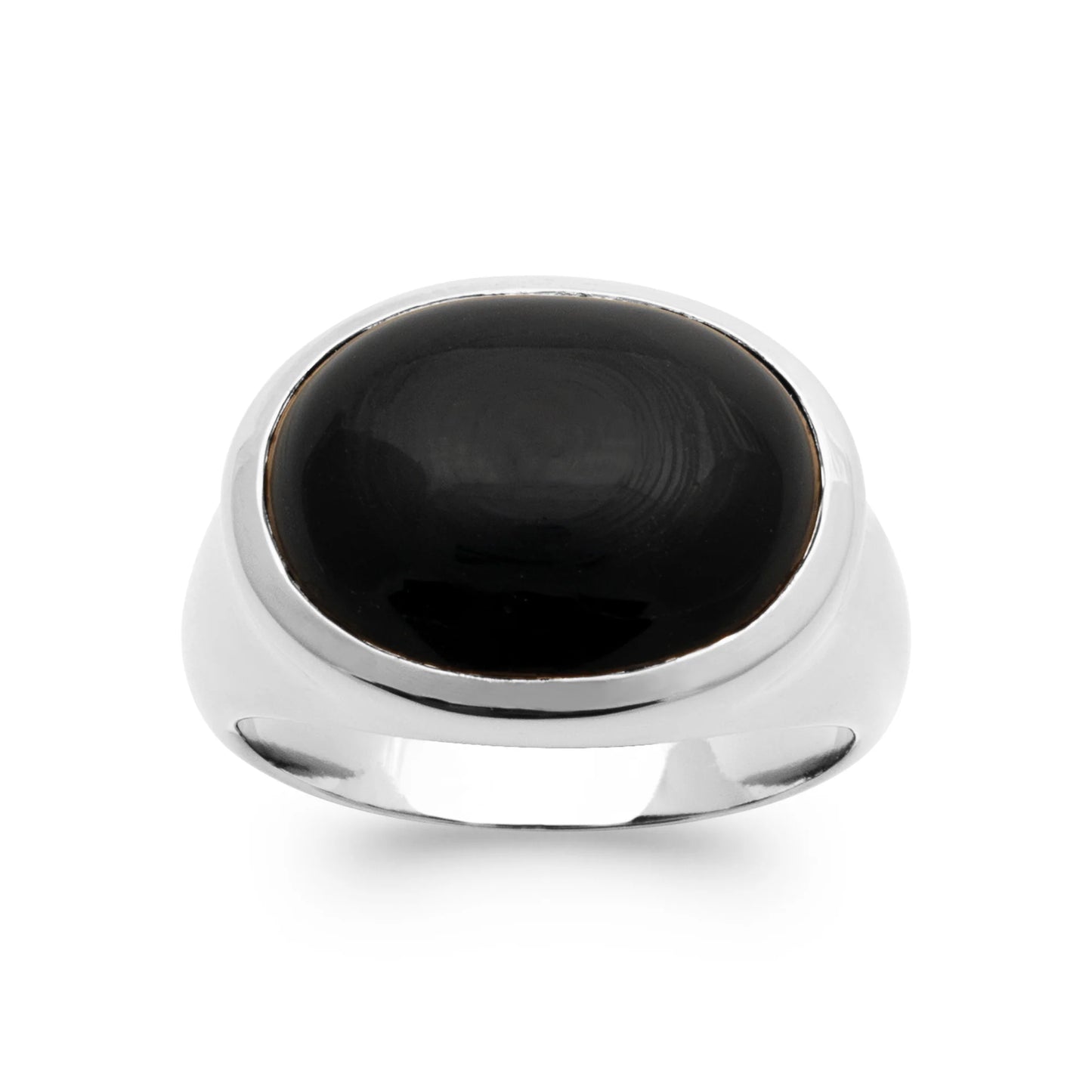 bague arge avec pierre agate noire en argent 925 rhodié