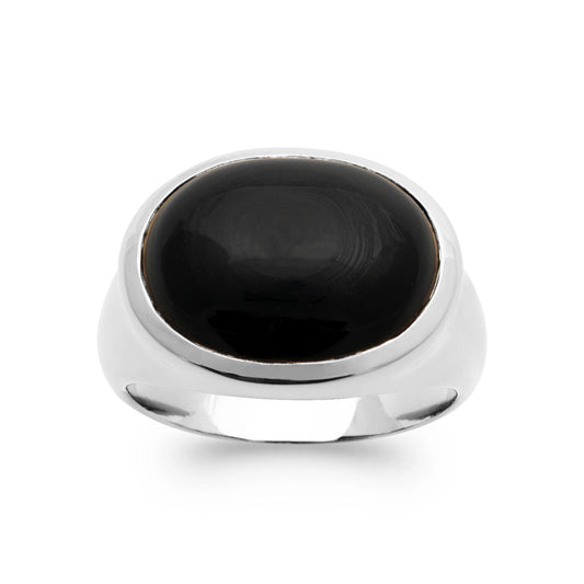 bague arge avec pierre agate noire en argent 925 rhodié