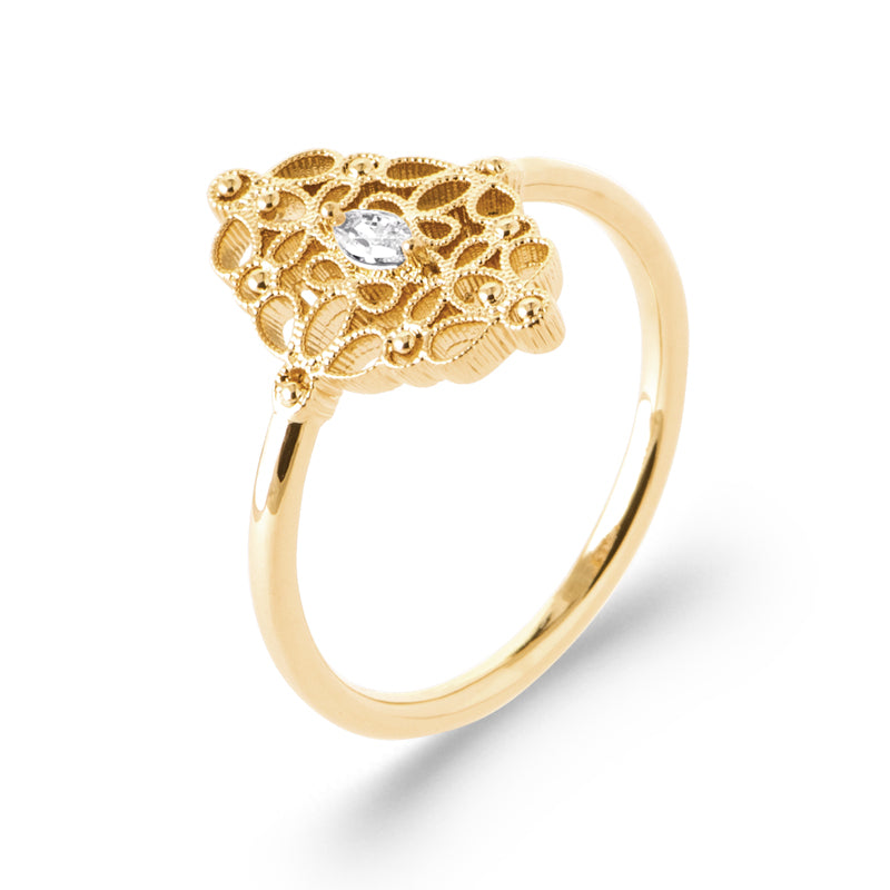 Bague dentelle plaqué or 18 carats et zirconium blanc
