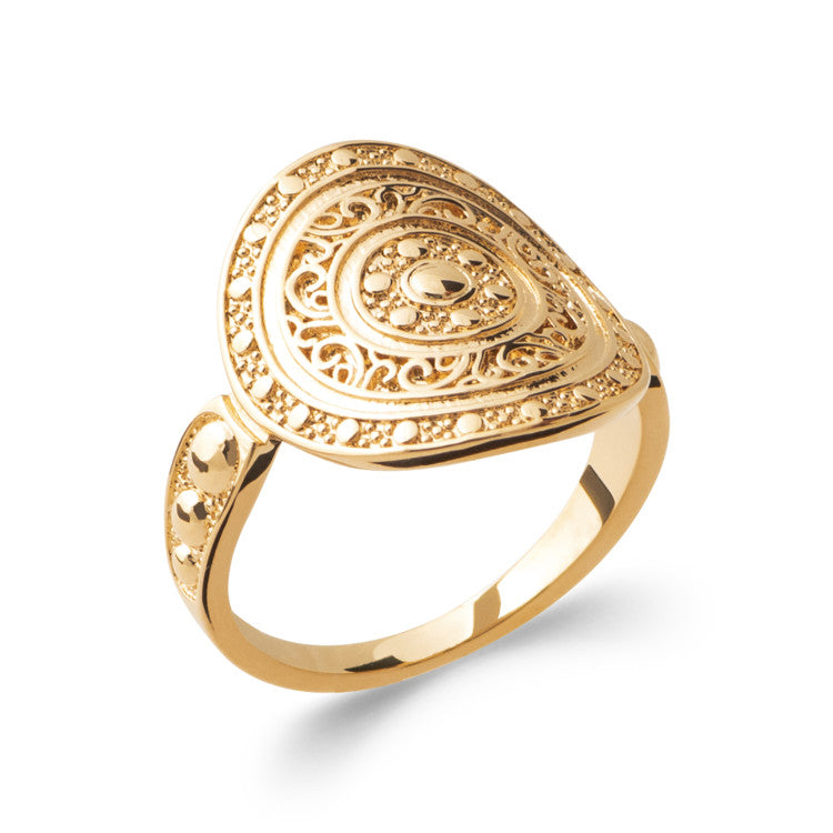 Bague ronde et plate avec motifs plaqué or