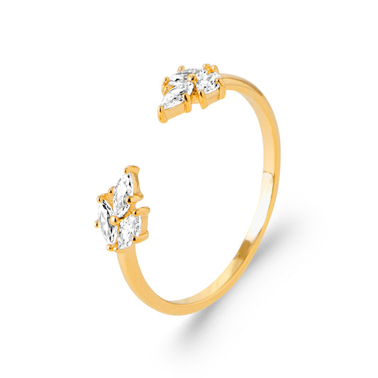 Bague ouverte plaqué or 18 carats et zirconiums blancs