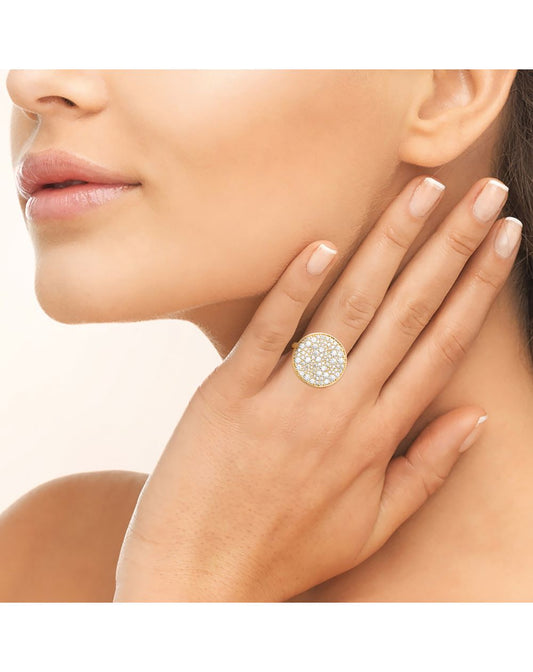 Bague pavé rond empierré plaqué or 18k zirconium