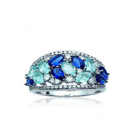 Bague joaillerie Pierres Bleues oxyde Zirconiums blancs