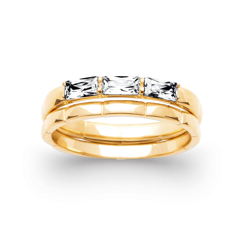 Bague Femme Plaqué Or 18 Carats – Trois Pierres Rectangulaires