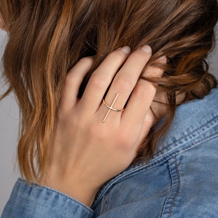 Bague minimaliste barre plaqué or 750/000