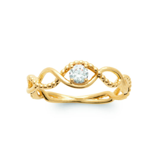 Bague solitaire contour ajouré plaqué or OZ blanc