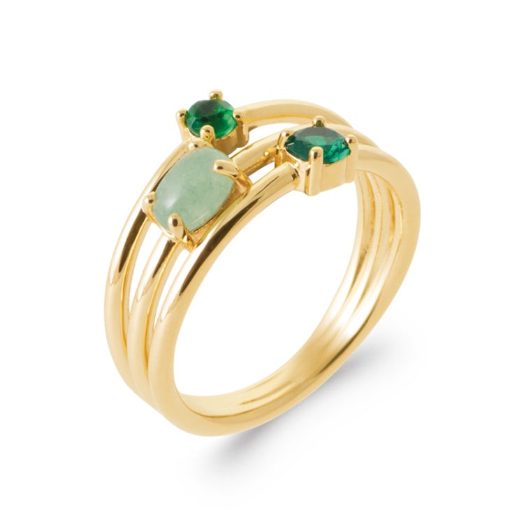 Bague multi-rang trio pierres vertes