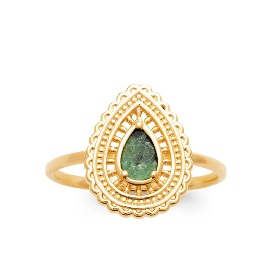 Bague plaqué or jaspe dalmatien