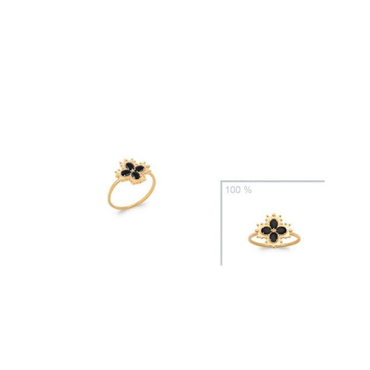 Bague croix avec pierre agate noire plaqué or