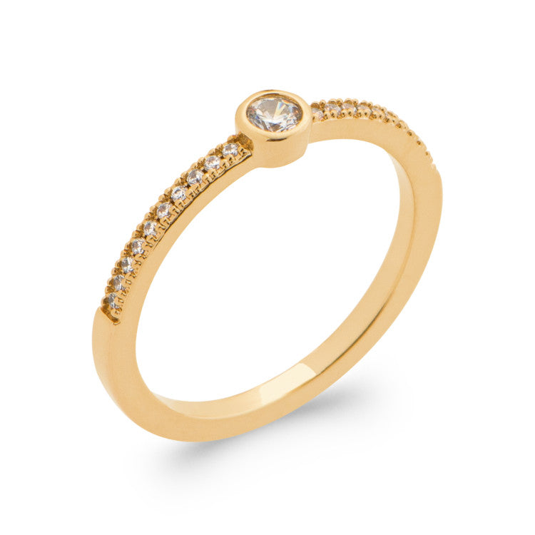 Bague Solitaire rond plaqué Or bords fantaisies
