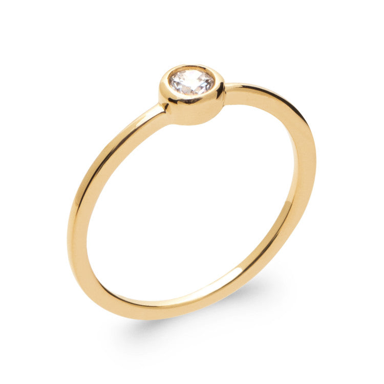 Bague Solitaire serti clos plaqué Or anneau fin élégant
