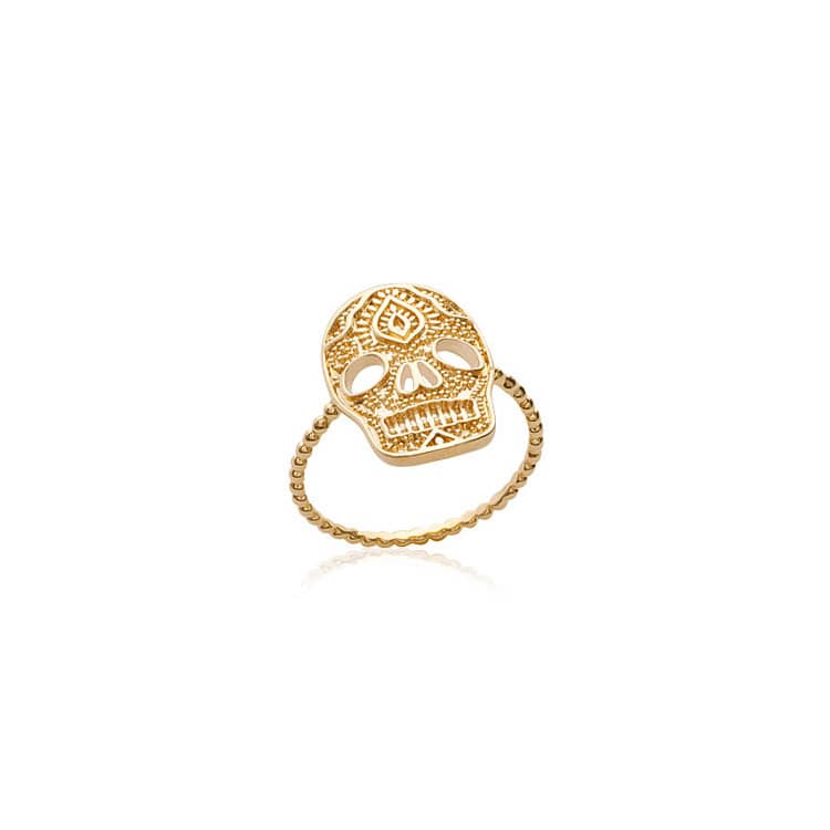 Bague tête de mort plaqué or 18 carats