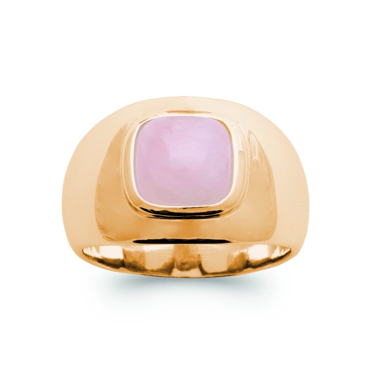 Bague pierre quartz rose centrale anneau large plaqué or