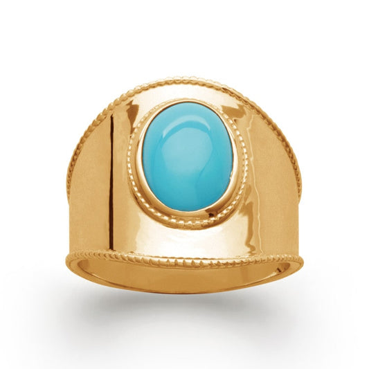 Bague large plaqué or pierre synthétique bleue turquoise