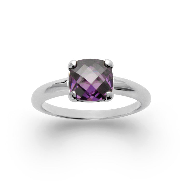 Bague argent solitaire carré violet
